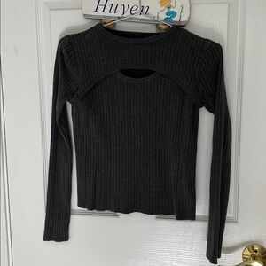 Dark Green Ribbed Long Sleeve Top